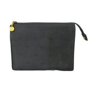 Donna Karan Cosmetic Bag Case Makeup Travel Pouch Black Fabric DK Design Logo